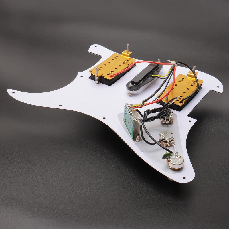 JIUWU 3Ply White Loaded Pickguard Pre-Wired HSH Pickguard Pickups Fits for Fender Strat Style - Image 4